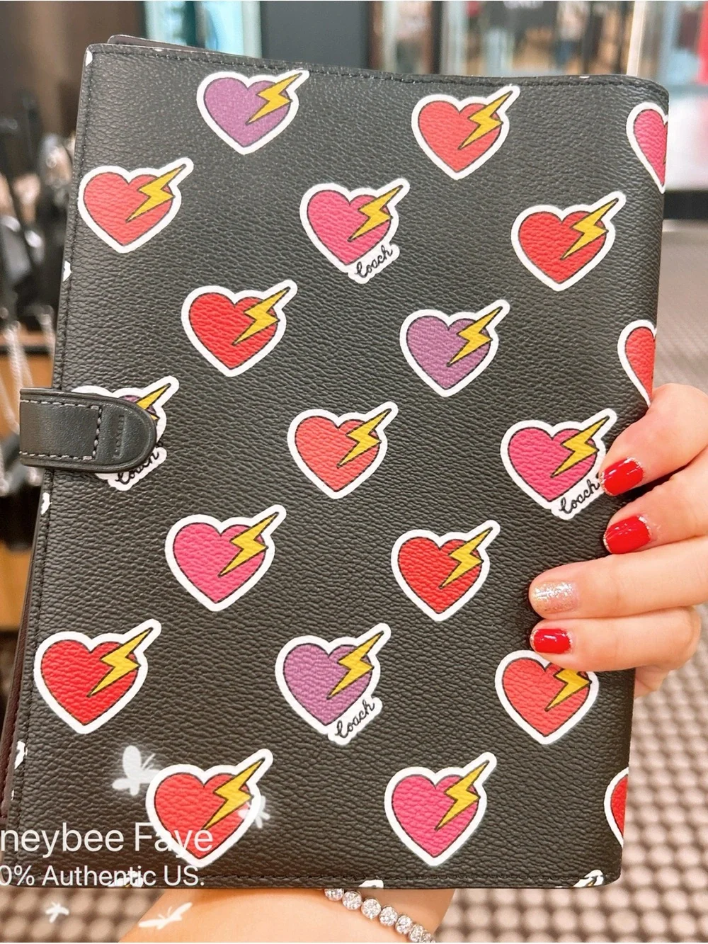 Coach Black Notebook Cover with Red & Purple Lightning Hearts